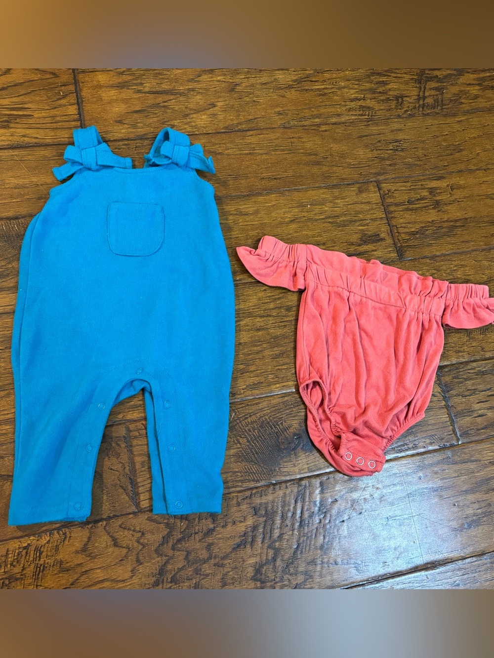 Multiples Teal Blue Romper with Coral Pink Bloomers
